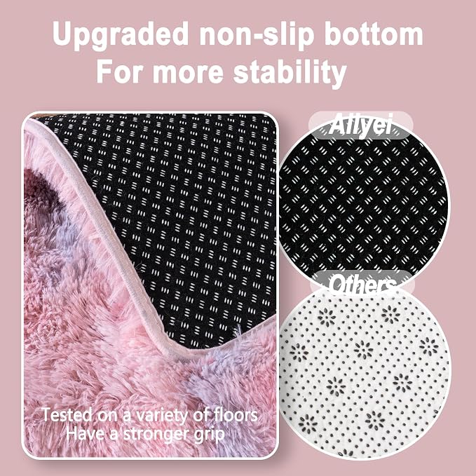 Soft Runner Rugs for Bedroom Hallways, 2x6 Abstract Pink Fluffy Shag Throw Area - Image 4