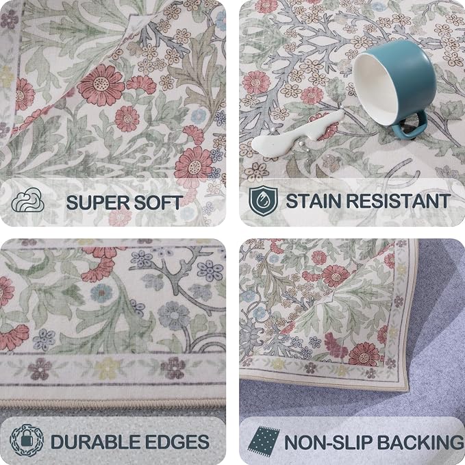 Vintage Light Green Living Room Rug, 6x9 Washable Area Rugs - Image 6