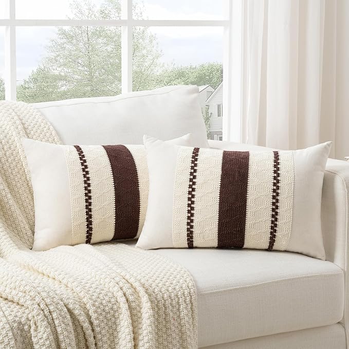 Fancy Homi Set of 1 Boho Brown Lumbar Decorative Throw Pillow Cover 12x20 Inch - Image 2