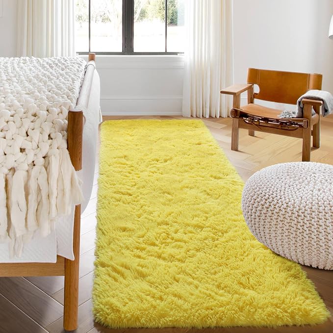 ONASAR Yellow Runner Rugs for Bedroom Living Room, Fluffy 2x6 Bedside Hallway by ONASAR