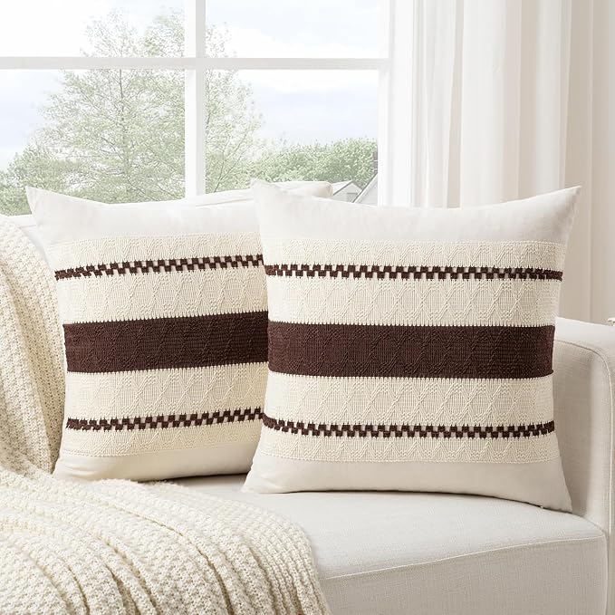 Fancy Homi Set of 1 Boho Brown Decorative Throw Pillow Cover 18x18 Inch - Image 2