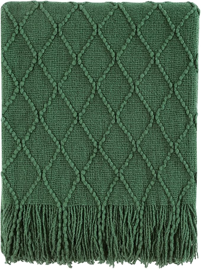 BOURINA Green Throw Blanket 50x60 Inches Throw Textured Solid Soft Sofa Couch by BOURINA