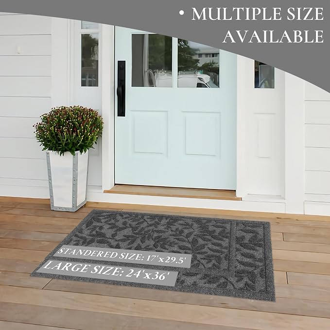 Grey Leaves Outdoor Indoor Entrance Doormats, Absorbent Durable Heavy Duty - Image 9