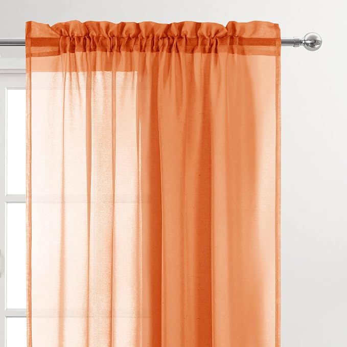 DWCN Orange Sheer Curtains 84 inches Long 2 Panels Set, Home Decoration Rod - Image 2