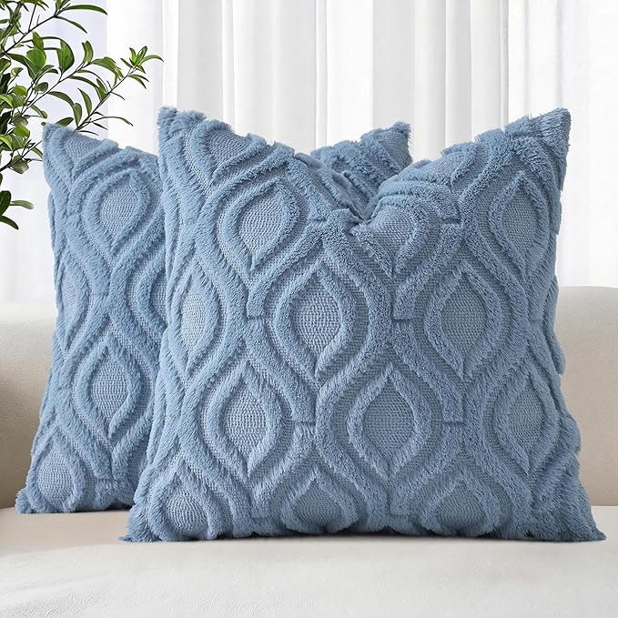 decorUhome Throw Pillow Covers 26x26 Inch Set of 2, Soft Plush Faux Wool Dusty by decorUhome