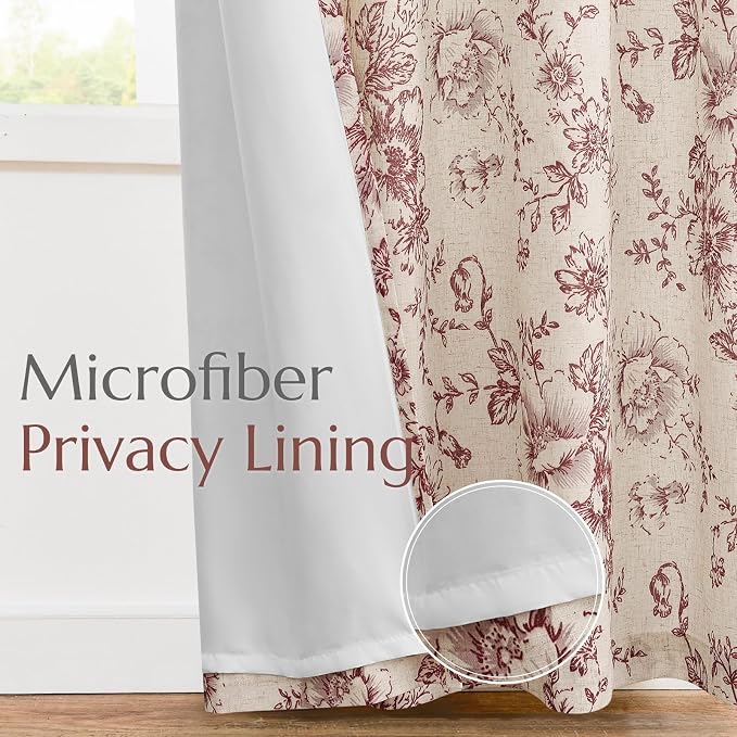 jinchan Lined Linen Blend Curtain Floral Curtains - Image 5
