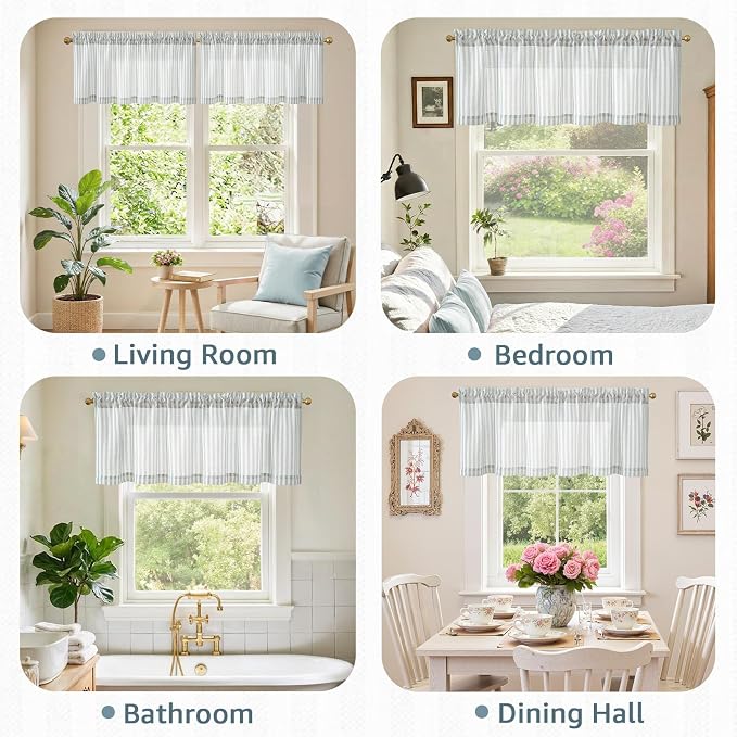 jinchan Linen Stripe Valance for Window 16 Inch Modern Rustic Farmhouse Valance - Image 9