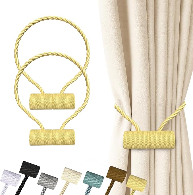 Hion Magnetic Curtain Tiebacks Golden 2pcs, Curtain Tiebacks Buckles Holdbacks by Hion