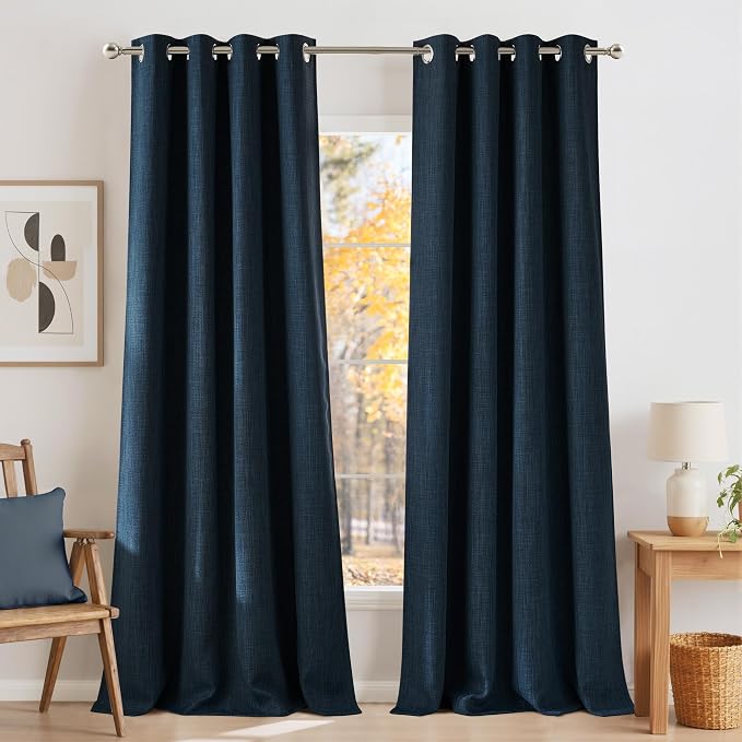 NICETOWN Faux Linen Navy Blue Blackout Curtains 84 inches Long by NICETOWN