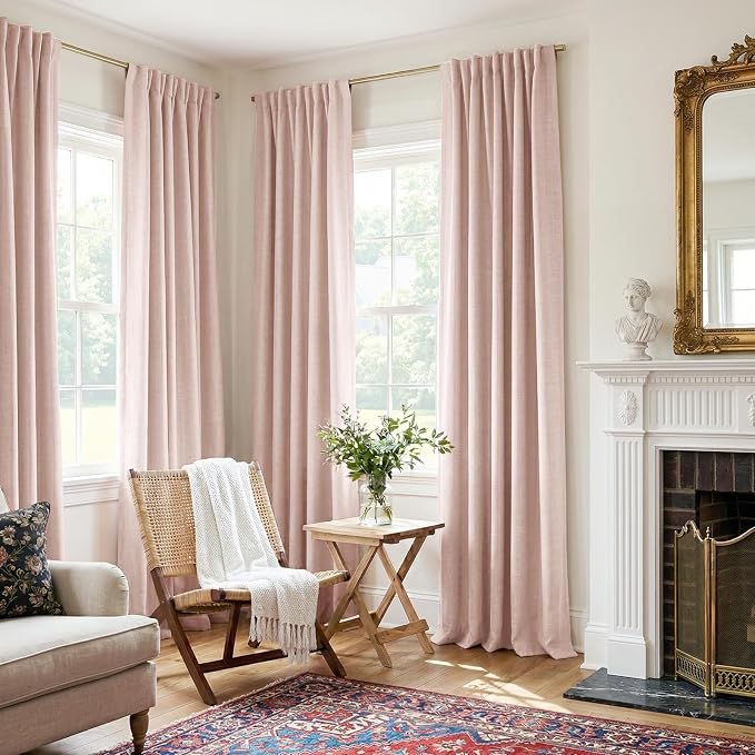 100% Blackout Shield Light Pink Linen Blackout Curtains - Image 5