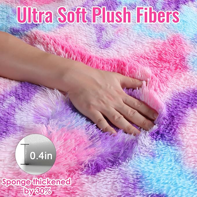 Vibrant Rainbow Purple Rugs for Girls Bedroom 5x8 Ft, Fluffy Pastel Girl Rug | - Image 3