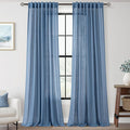 Denim Blue Curtains for Living Room Back Tab Modern Farmhouse Semi Sheer Blue by Jolilight