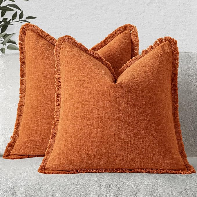 MIULEE Decorative Throw Pillow Covers Neutral Linen Fringe Throw Pillows Set of by MIULEE
