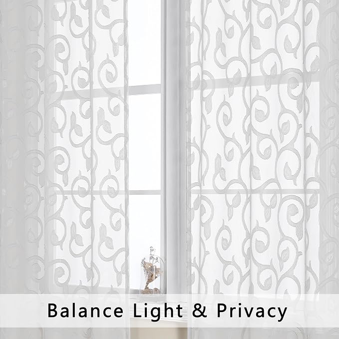 OWENIE Furman White Kitchen Curtains Tiers 36 inch Length, Light Filtering Soft - Image 3
