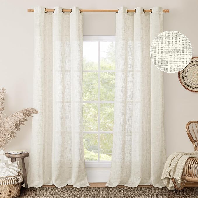 LAMIT 38 Inch Width Semi Sheer Linen Curtains 2 Panels, Cream Ivory Light by LAMIT