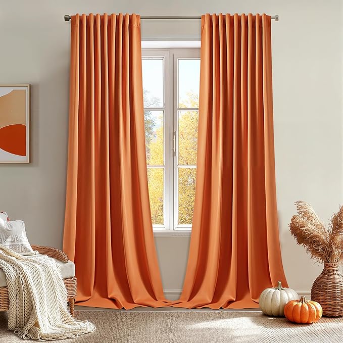 MIULEE Orange Back Tab Blackout Curtains 108 Inch Long 2 Panels Set by MIULEE