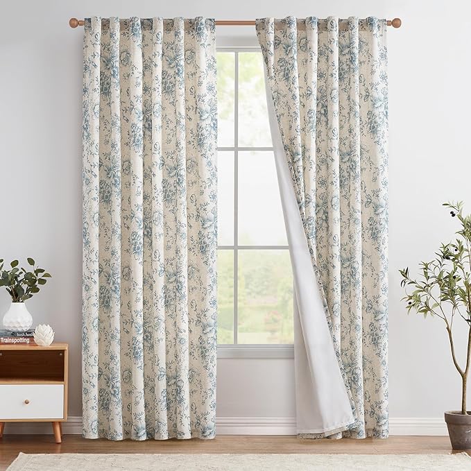 jinchan Lined Linen Blend Curtain Floral Curtains by JINCHAN