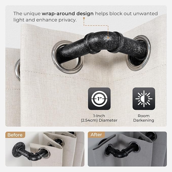 Zeerobee Curtain Rods for Windows 48 to 84, 1 Inch Industrial Wrap Around - Image 3