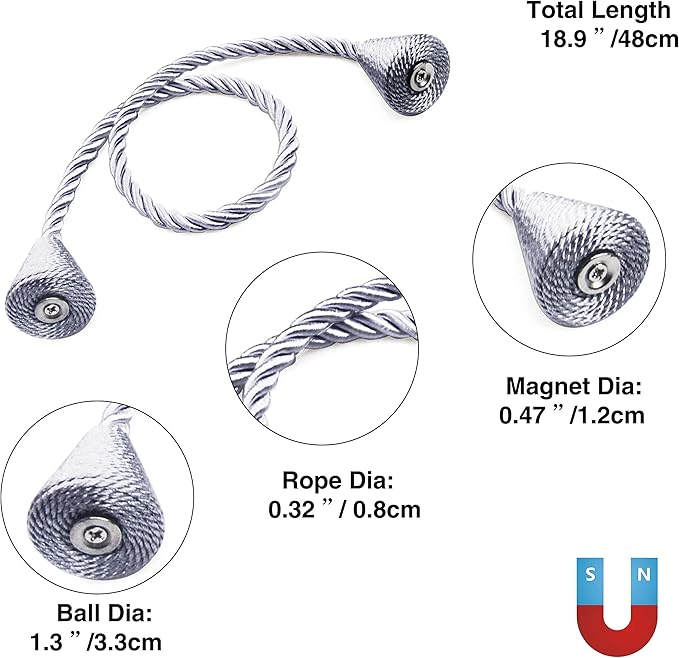 2 Pack Magnetic Curtain Tiebacks Rope Modern Handmade Curtain Tie Backs - Image 3