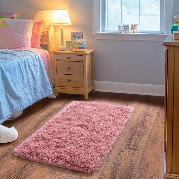 Small Blush Rugs for Bedroom, Fluffy 2x3 Rug Throw Non Slip for Bedside Dorm - Image 5