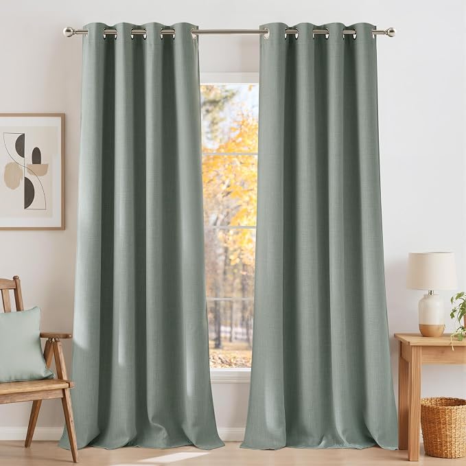 NICETOWN Faux Linen Sage Green Blackout Curtains 84 inches Long by NICETOWN