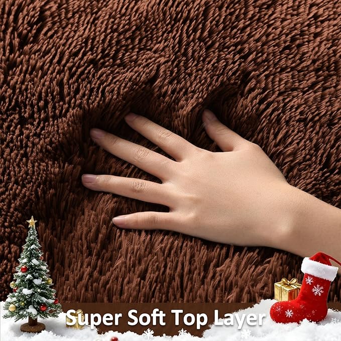 Ophanie Brown Rugs for Living Room Bedroom, 6x9 Fluffy Fuzzy Furry Carpet - Image 2