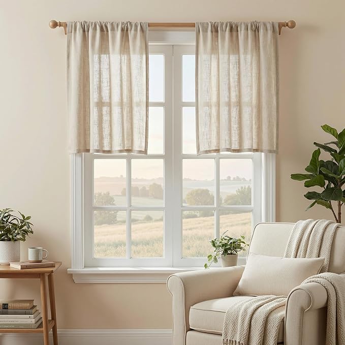 MYSKY HOME Semi Sheer Light Oatmeal Curtains 36 Inches Long - Image 3