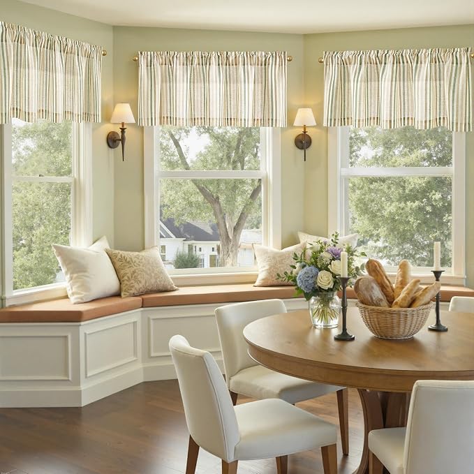 jinchan Valance Curtain Linen Textured Striped Window Curtain - Image 4