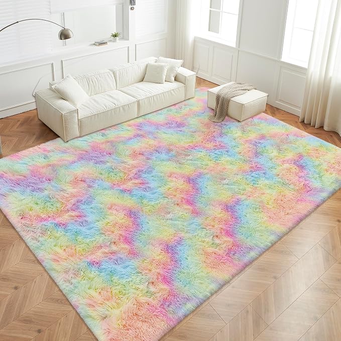 Fluffy Rainbow Colorful Area Rug - Image 5