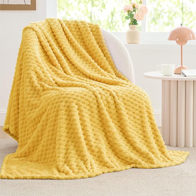 BEDELITE Jacquard Blanket- 3D Fleece Decorative Yellow Throw Blanket, Super by BEDELITE
