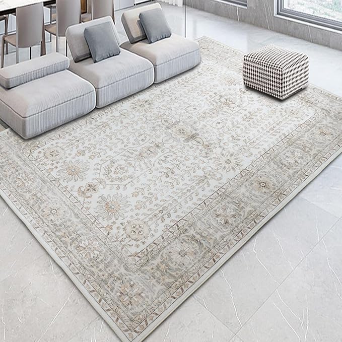 7x9 Area Rugs for Living Room, Thin Washable Rug, Non-Slip Foldable Area Rug by PhonzenuoCarpet