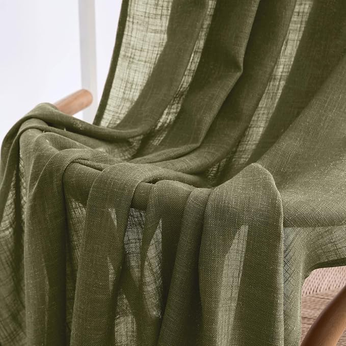 MIULEE Light Olive Green Linen Curtains 90 Inch Long 2 Panels - Image 6