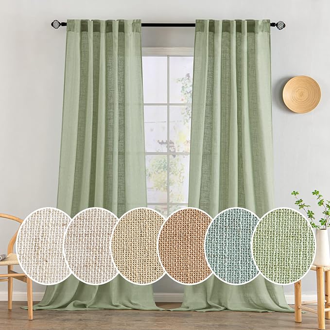 MIULEE Sage Green Linen Curtains 100 Inch Length 2 Panels by MIULEE