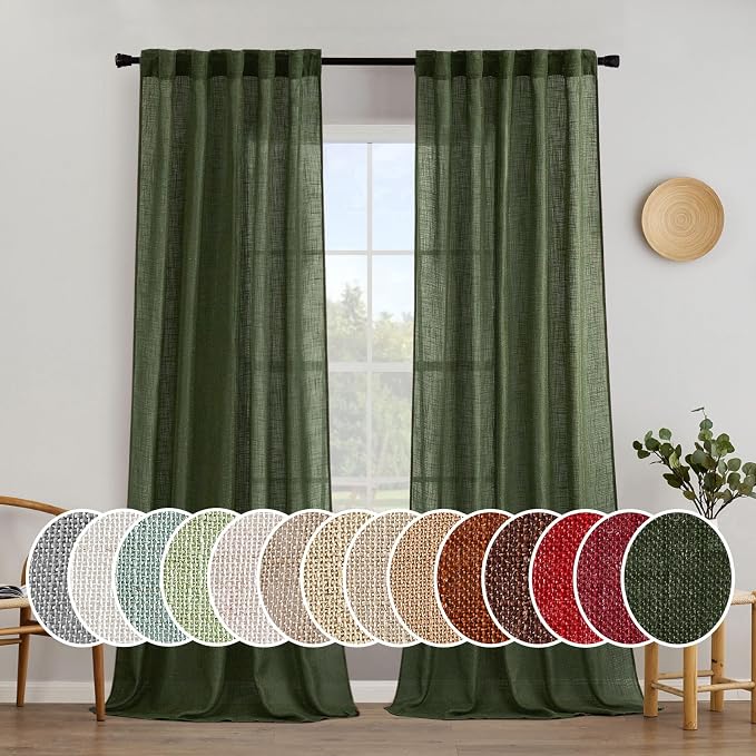 MIULEE Olive Green Linen Curtains 108 Inches Long by MIULEE