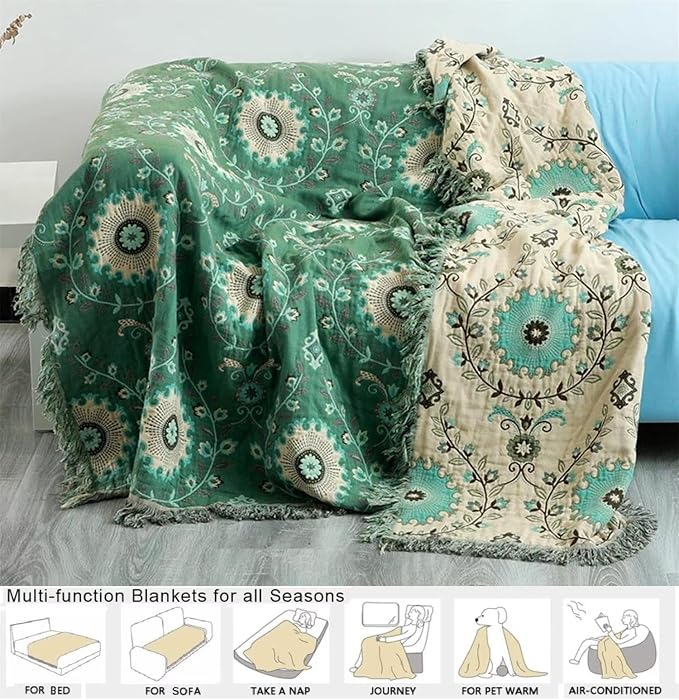 MSGKV Boho Throw Blanket for Couch Bed 60''x80'', 100% Cotton Blankets Woven - Image 7