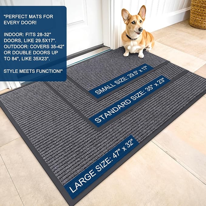 OLANLY 2-Pack Front Door Mats 47x32, Waterproof Heavy-Duty Doormats | Grey - Image 2