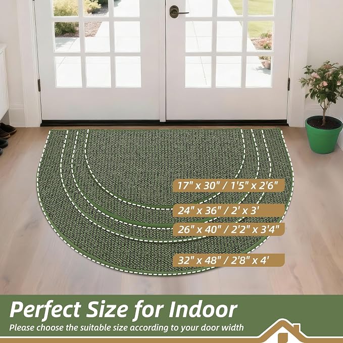 BEQHAUSE Dirt Trapper Door Mat 17" x 30" Half Circle Non Slip Rugs, Absorbent - Image 2