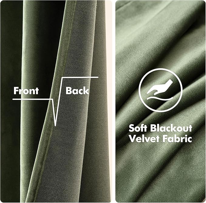 MIULEE Velvet Curtains Olive Green Elegant Grommet Curtains Thermal Insulated - Image 3