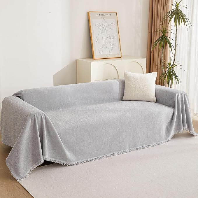 MYSKY HOME Chenille Sofa Cover for Dogs Cats Light Gery Couch Cover - Image 8