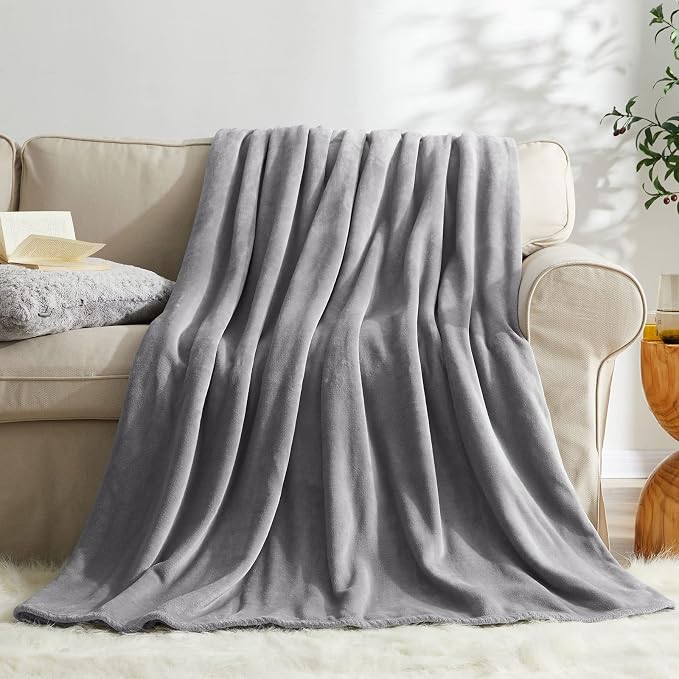 KMUSET Fleece Blanket Grey Queen Size Lightweight Cozy Plush Microfiber Solid - Image 4