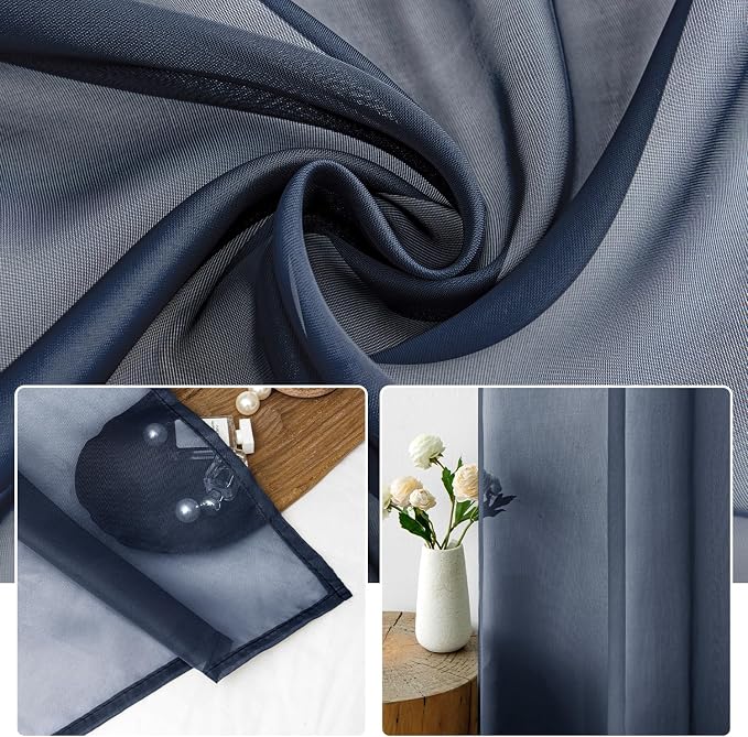 MIULEE 2 Panels Navy Blue Sheer Curtains 84 inches Long Window Curtains Rod - Image 3