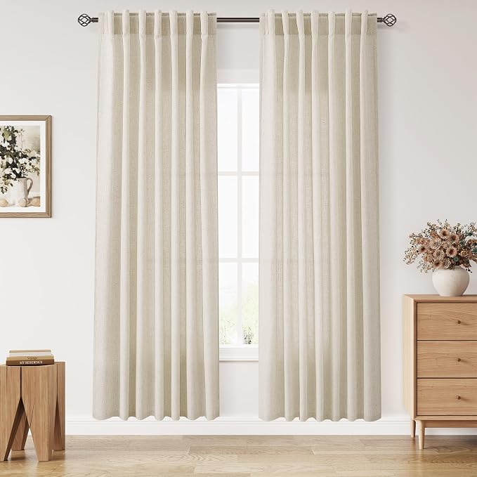 Birch Beige Linen Curtains 80 Inch Length by Nanspring