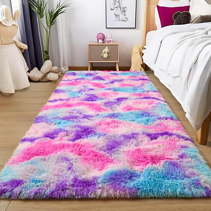 Tepook Soft Rainbow Rug for Girls Room, Cute Fluffy Girls Bedroom Rugs - Image 3