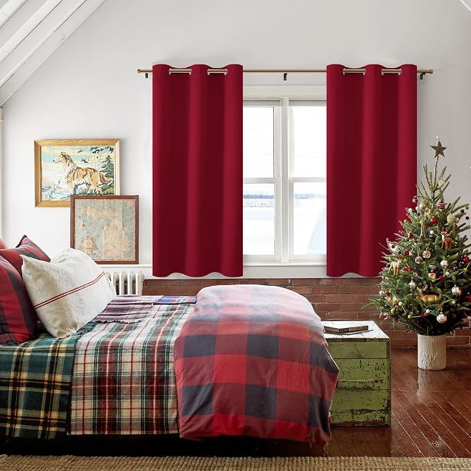 Blackout Curtains for Bedroom, Christmas Red 38 x 54 Inch, 2 Panels | Thermal - Image 6