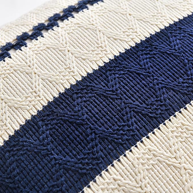 Fancy Homi Set of 1 Navy Blue Lumbar Decorative Throw Pillow Covers 12x20 Inch - Image 4