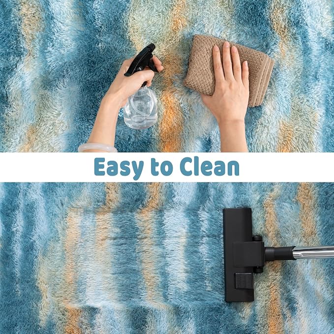 Soft Runner Rugs for Bedroom Hallways, 2x6 Abstract Blue Fluffy Shag Throw Area - Image 8