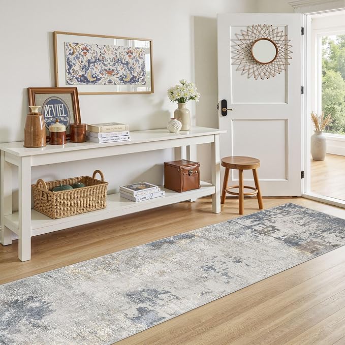 2X8 Washable Runner Rug for Hallway: Soft Neutral Modern Abstract Area Rug - Image 8