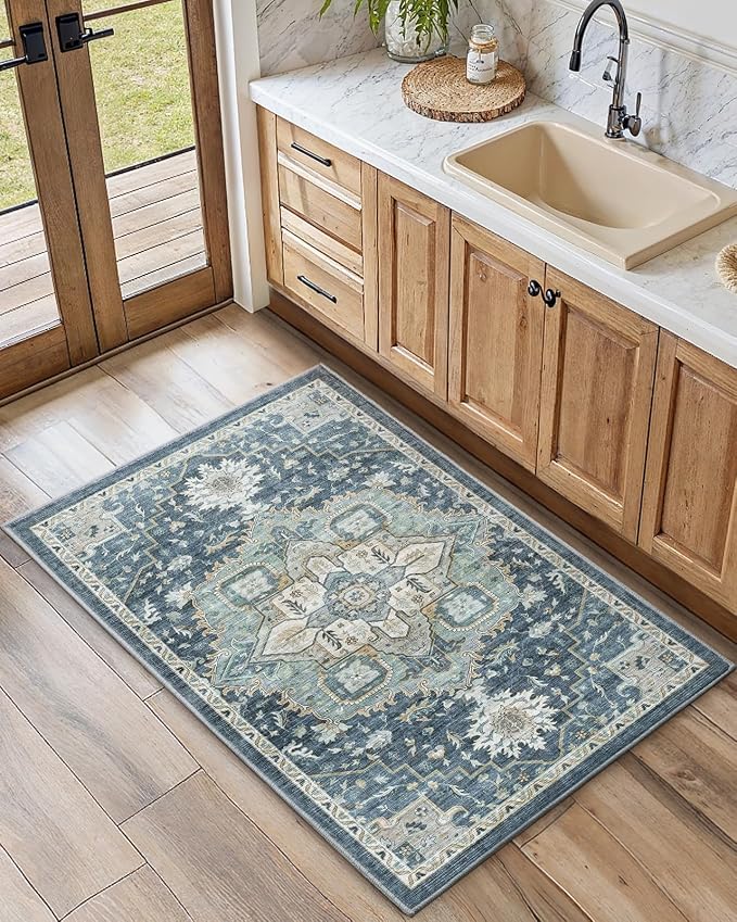 AMADA HOMEFURNISHING 2x4 Washable Area Rug, Low-Profile Entryway Rug - Image 2