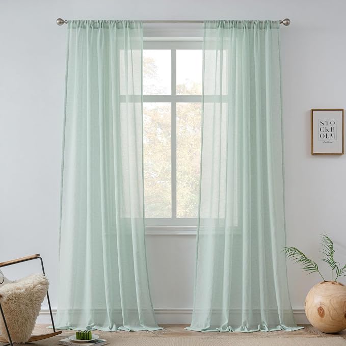 FMFUNCTEX Linen Sheer Curtains for Bedroom, Sage Green Curtains 84 inches Long by Fmfunctex