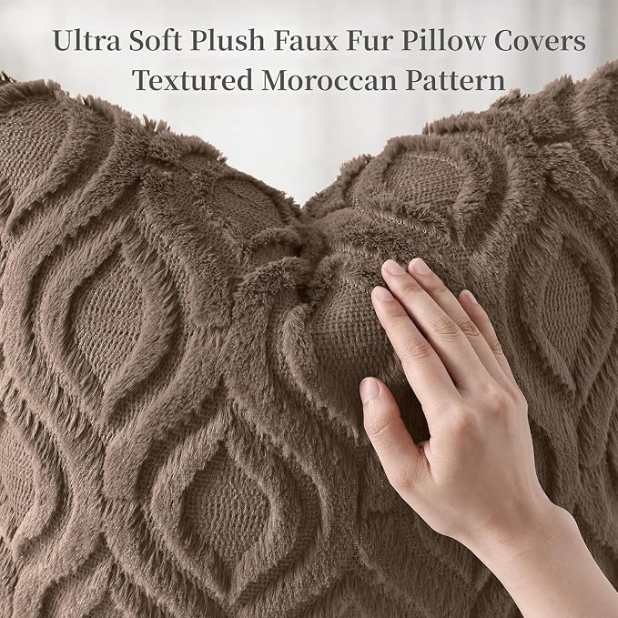 decorUhome Throw Pillow Covers 22x22 Inch Set of 2, Soft Plush Faux Wool Brown - Image 6